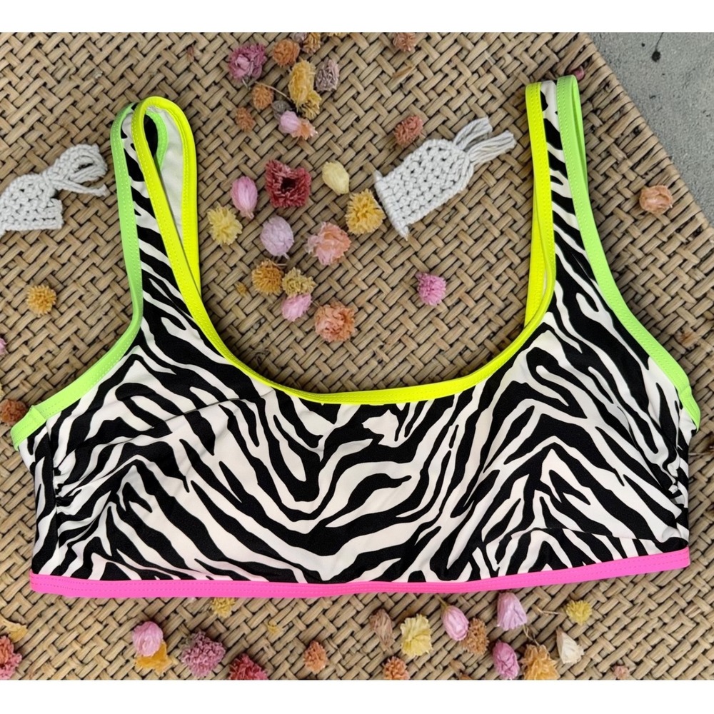 Zebra Print Neon Bikini Top - Women's Large - *NWOT*